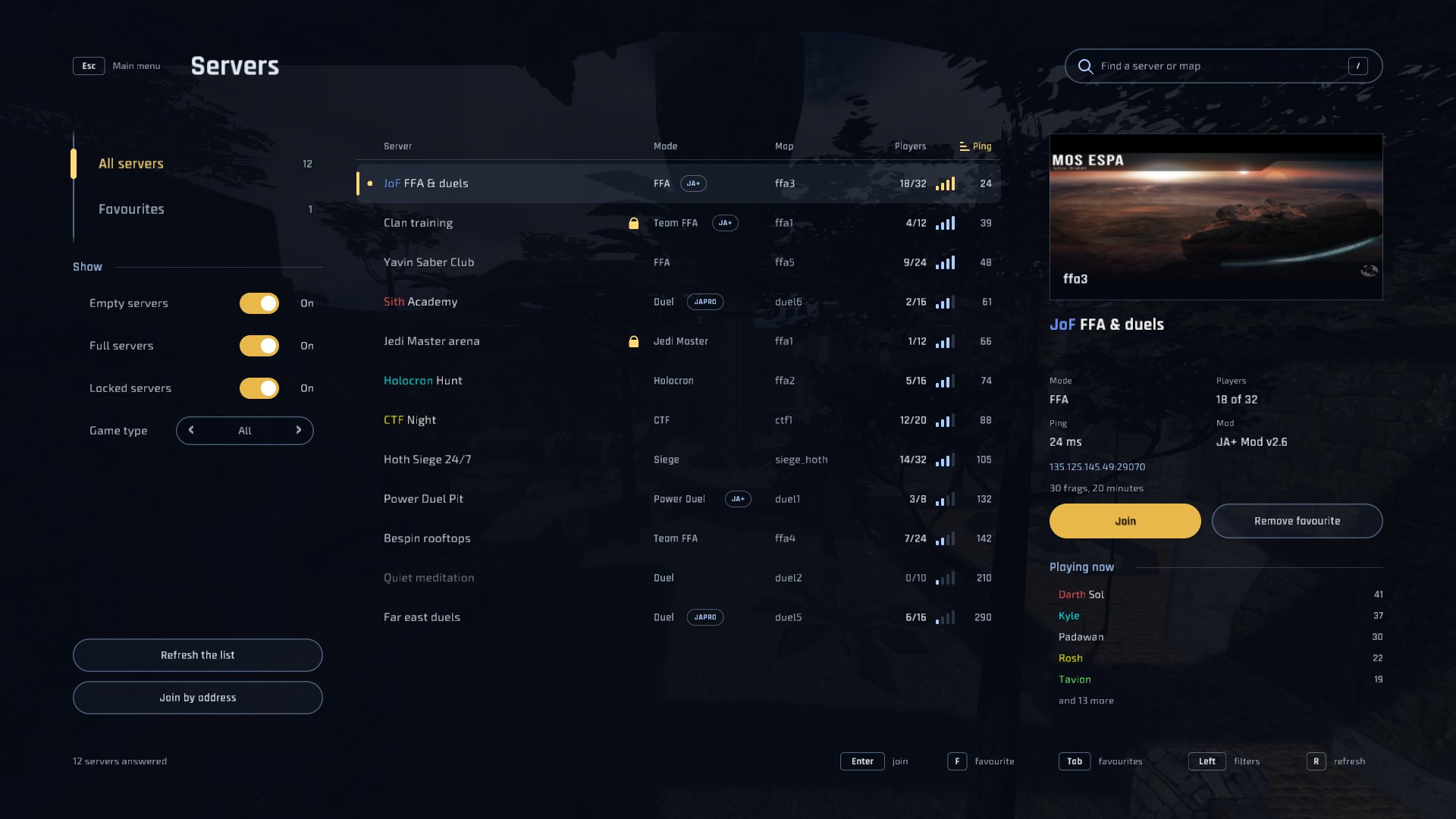 The SJK UI's server browser